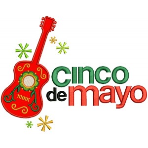 Cinco De Mayo Colorful Guitar Applique Machine Embroidery Design Digitized Pattern